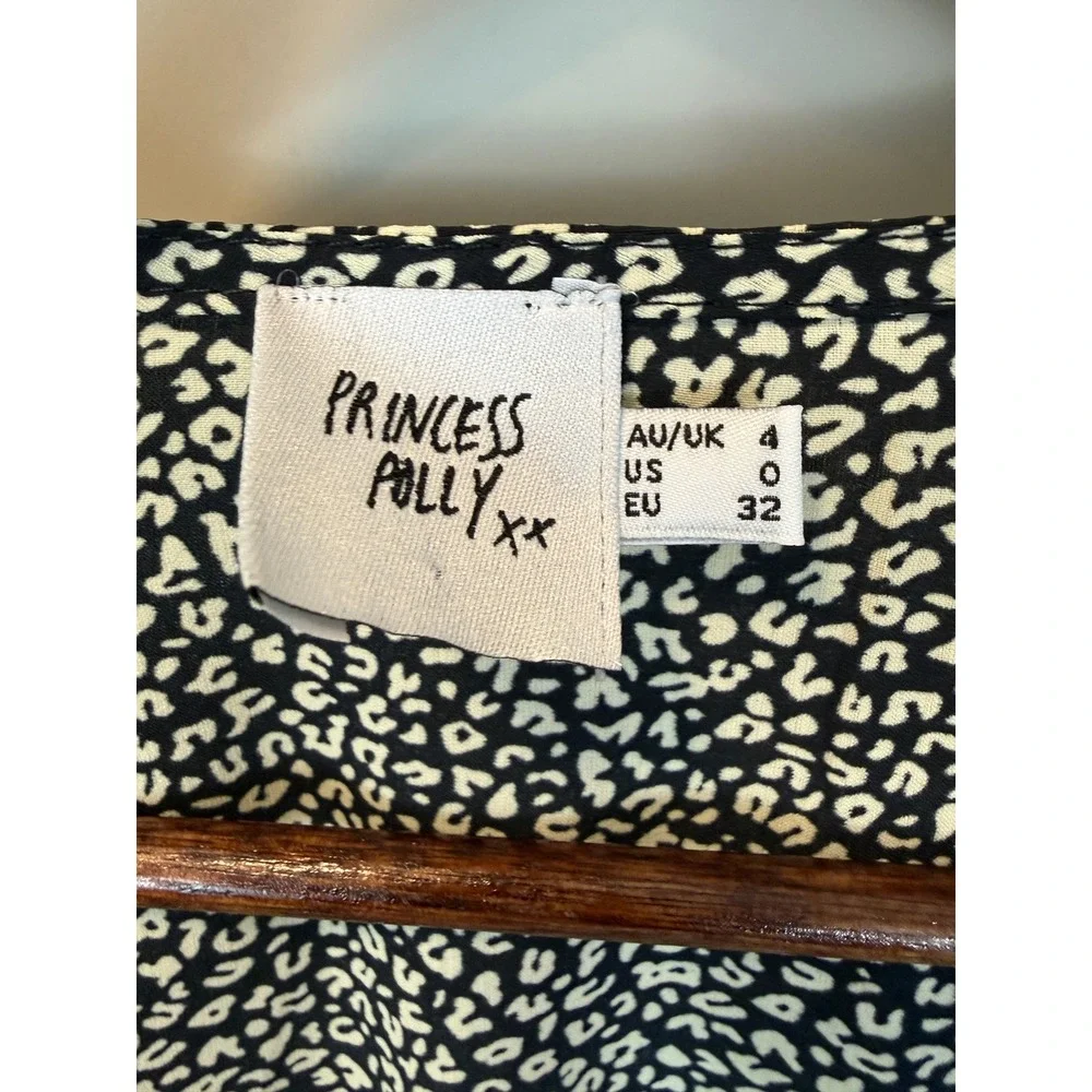 Princess Polly Black White Cropped Balloon Sleeve Peplum Tie Front Blouse size 0